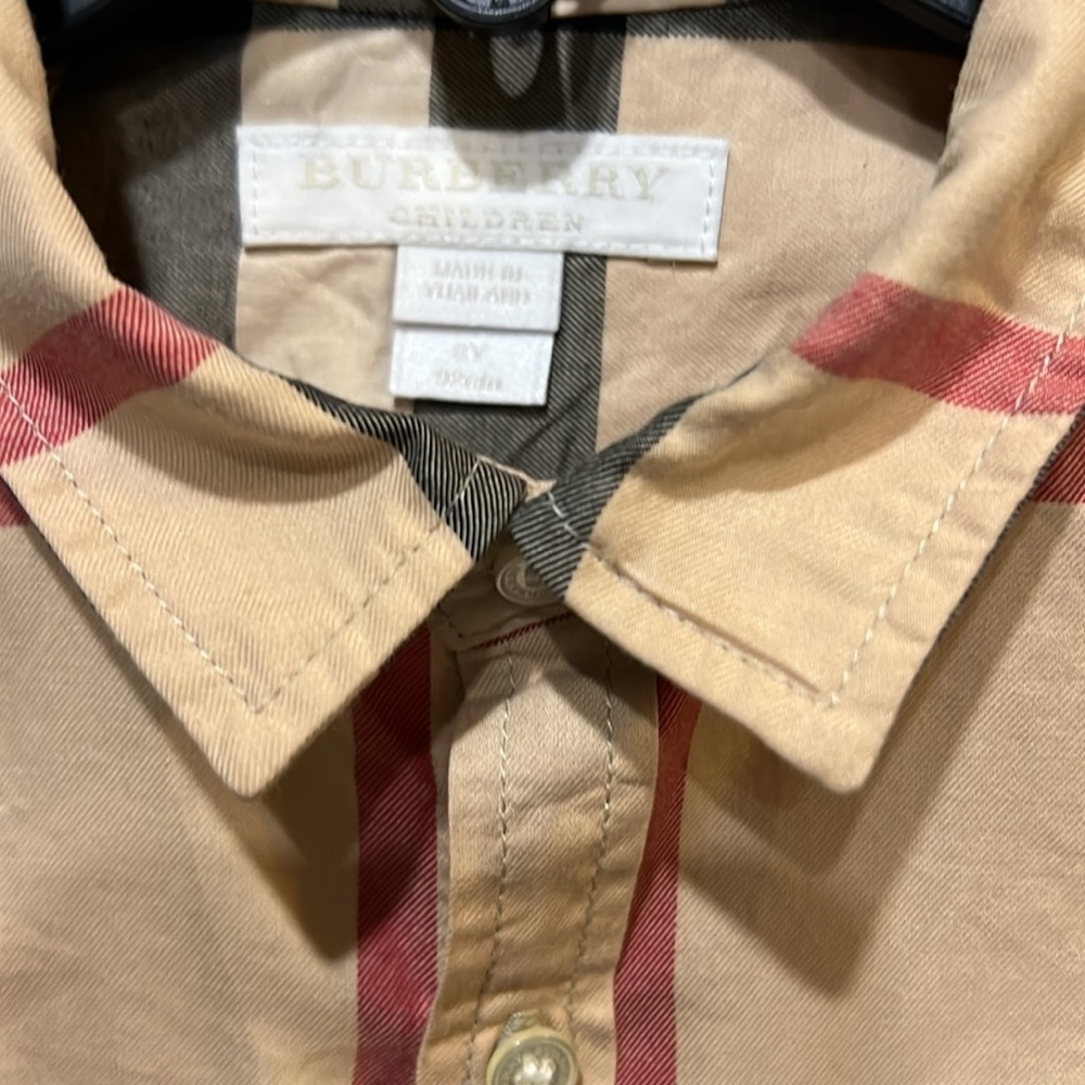 Authentic Burberry Check long sleeve button down shirt size 2Y - Picture 2 of 7